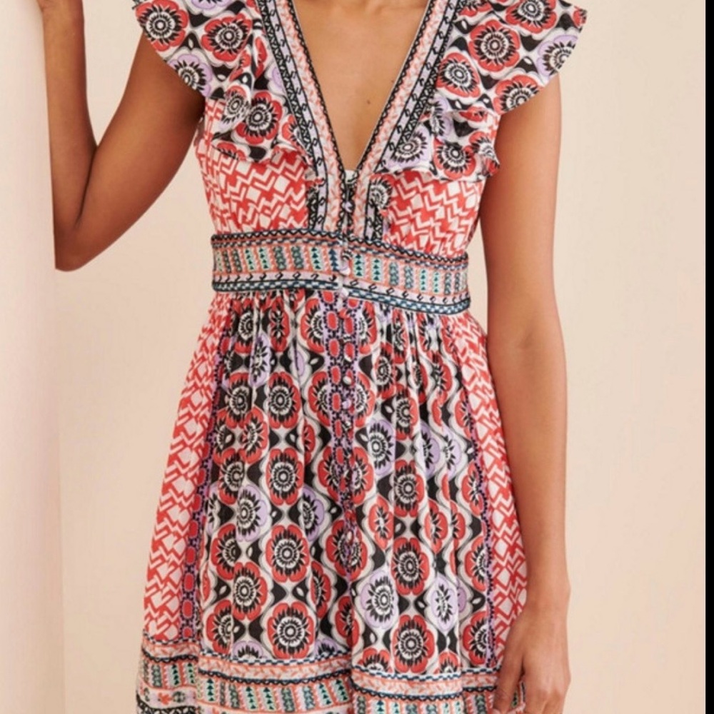 Anthropologie Coral and Black Floral Mini Dress